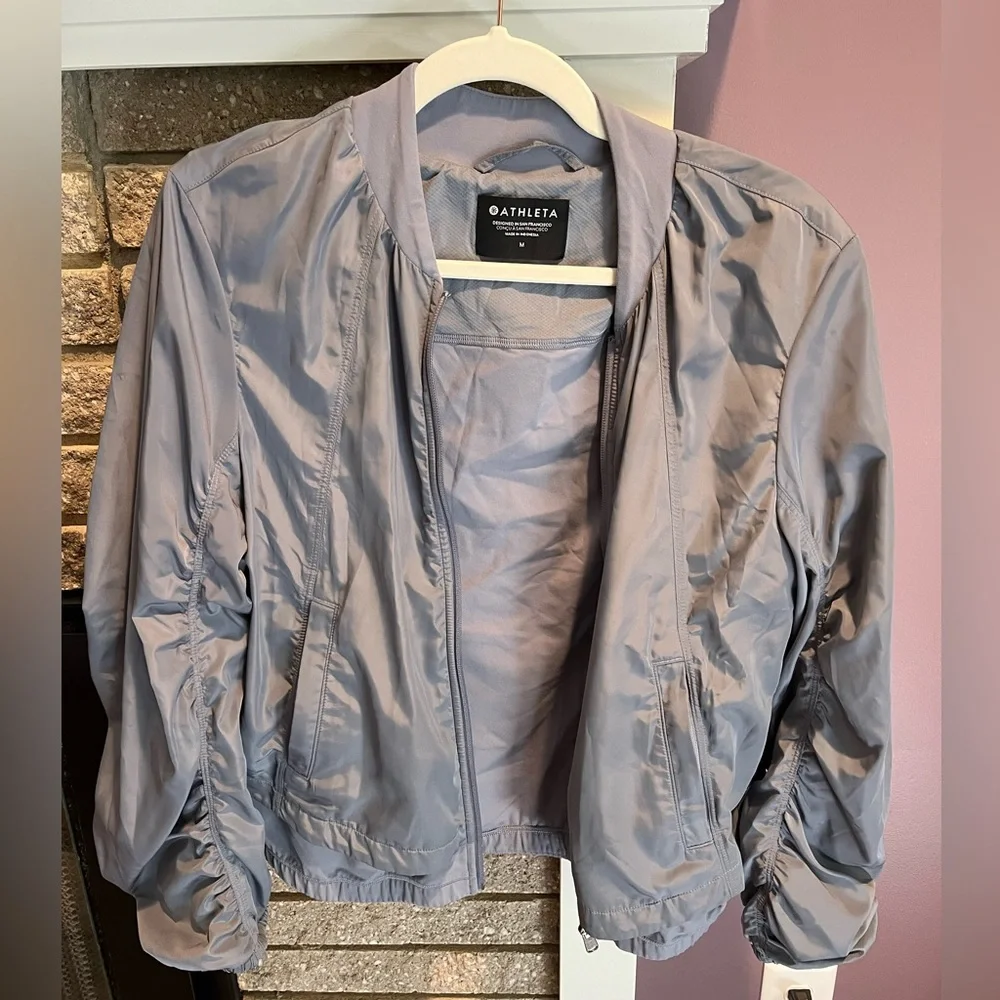 ATHLETA Wayfarer Bomber Jacket Performance Workout Gym Sporty Gray Blue … - Picture 6 of 16